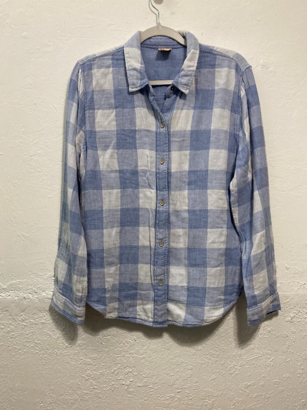 Faherty Reversible Button Up Shirt Plaid Blue 100% Cotton Long Sleeve Snaps L